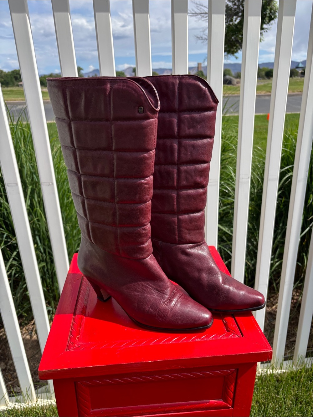 Etienne Aigner Oxblood Vintage Leather Boots, Size 7.5
